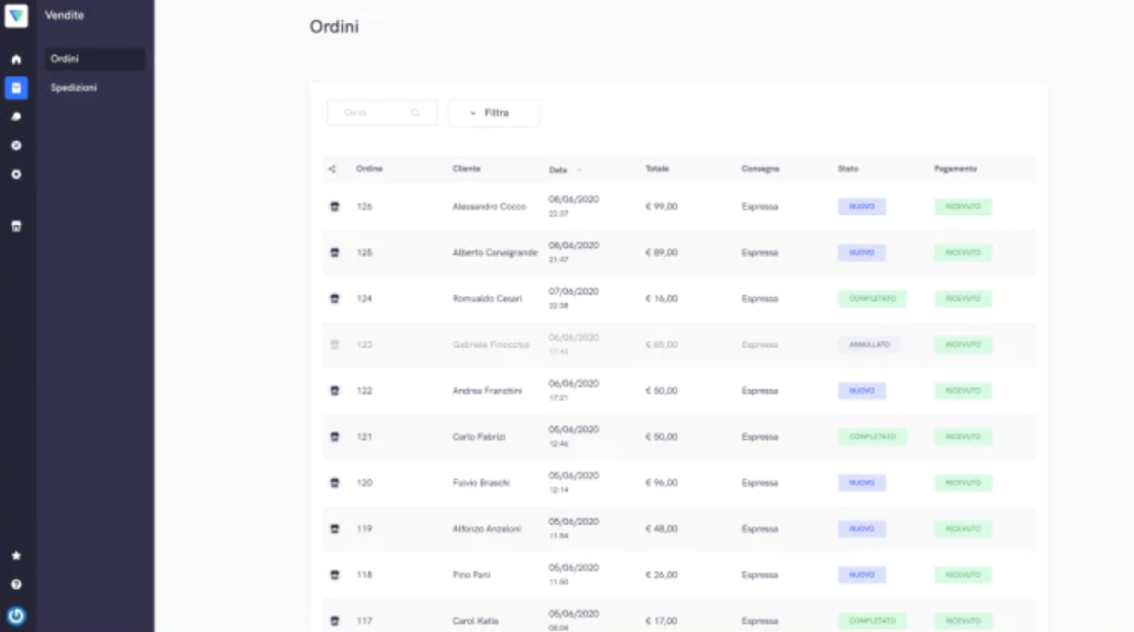 Vidra screenshot: Vidra orders