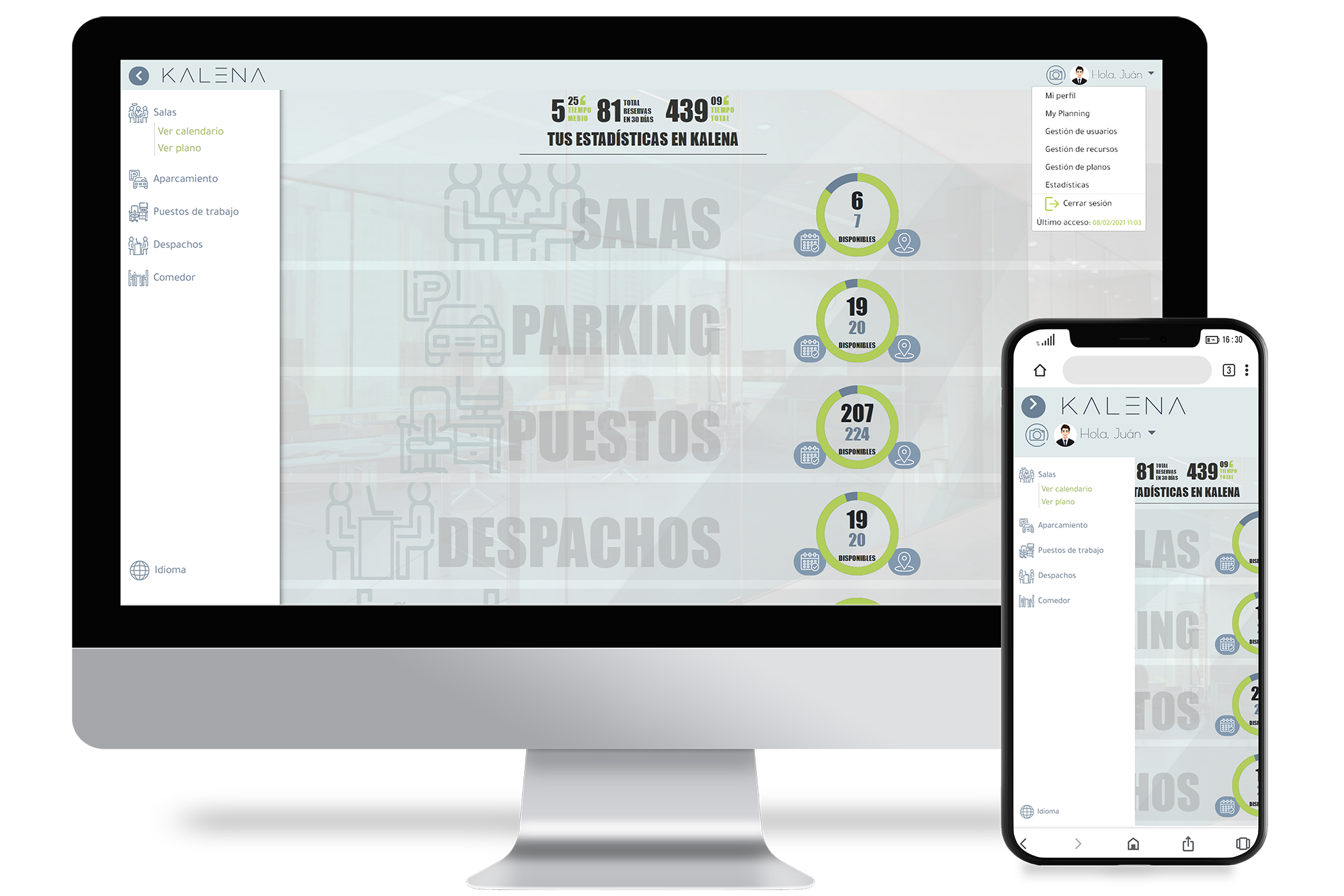 KALENA screenshot: KALENA is a software solution for schedule the booking of your company's corporate spaces and resources, such as meeting rooms, workspaces and parking spaces.