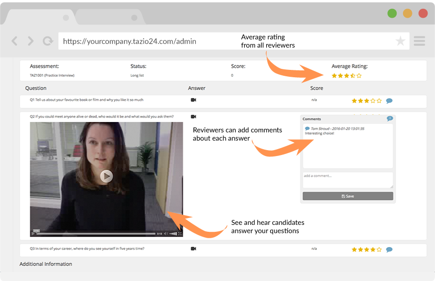 Tazio Software - Video interviews can be reviewed and scored by employers
