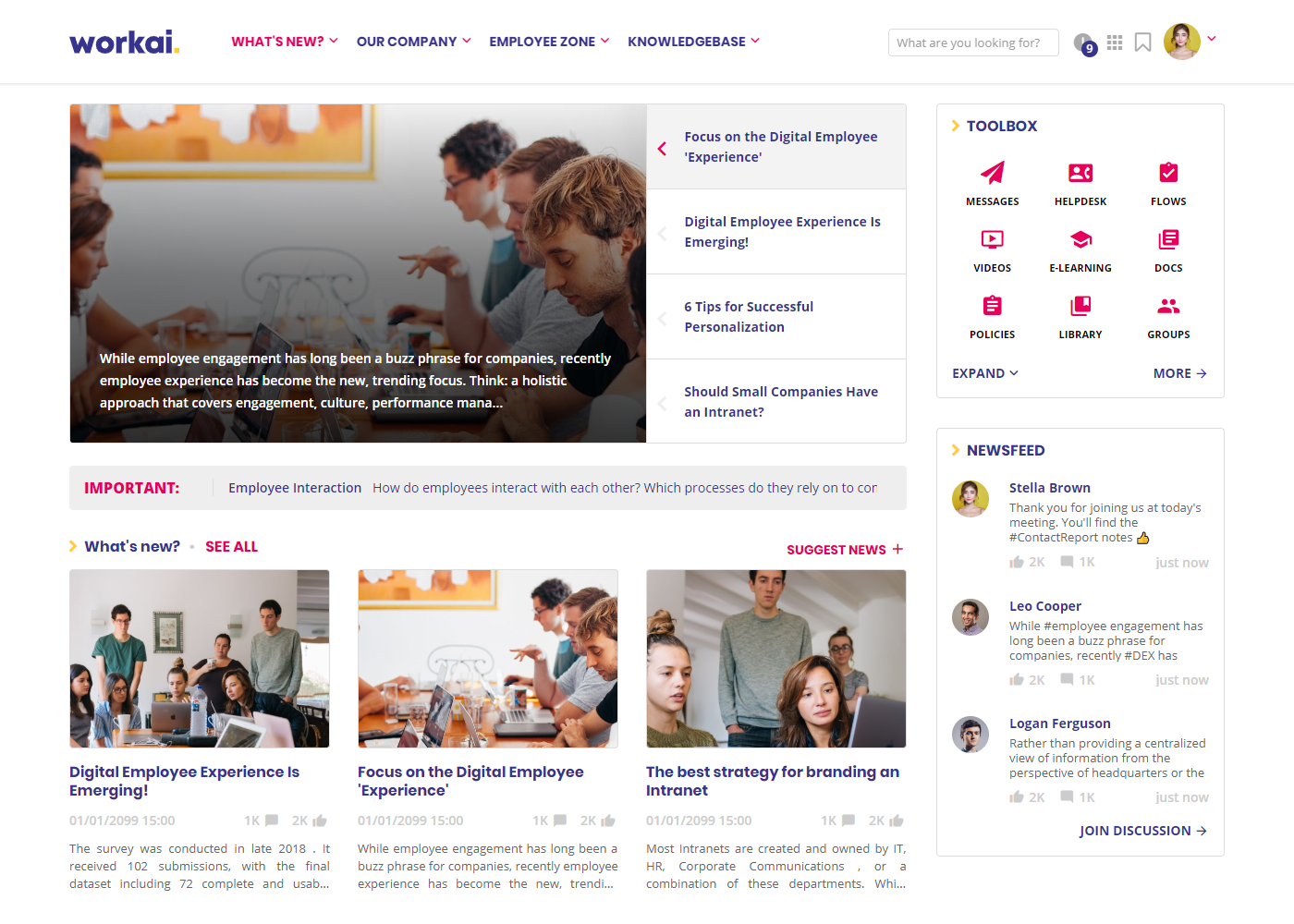 Workai Software - Dashboard view
