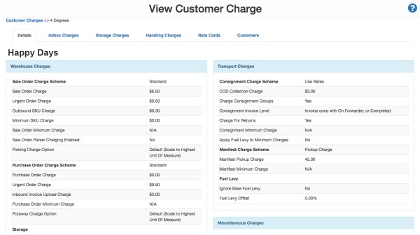 CartonCloud Software - Create customer charges (rate cards) which combine both transport and warehouse charging