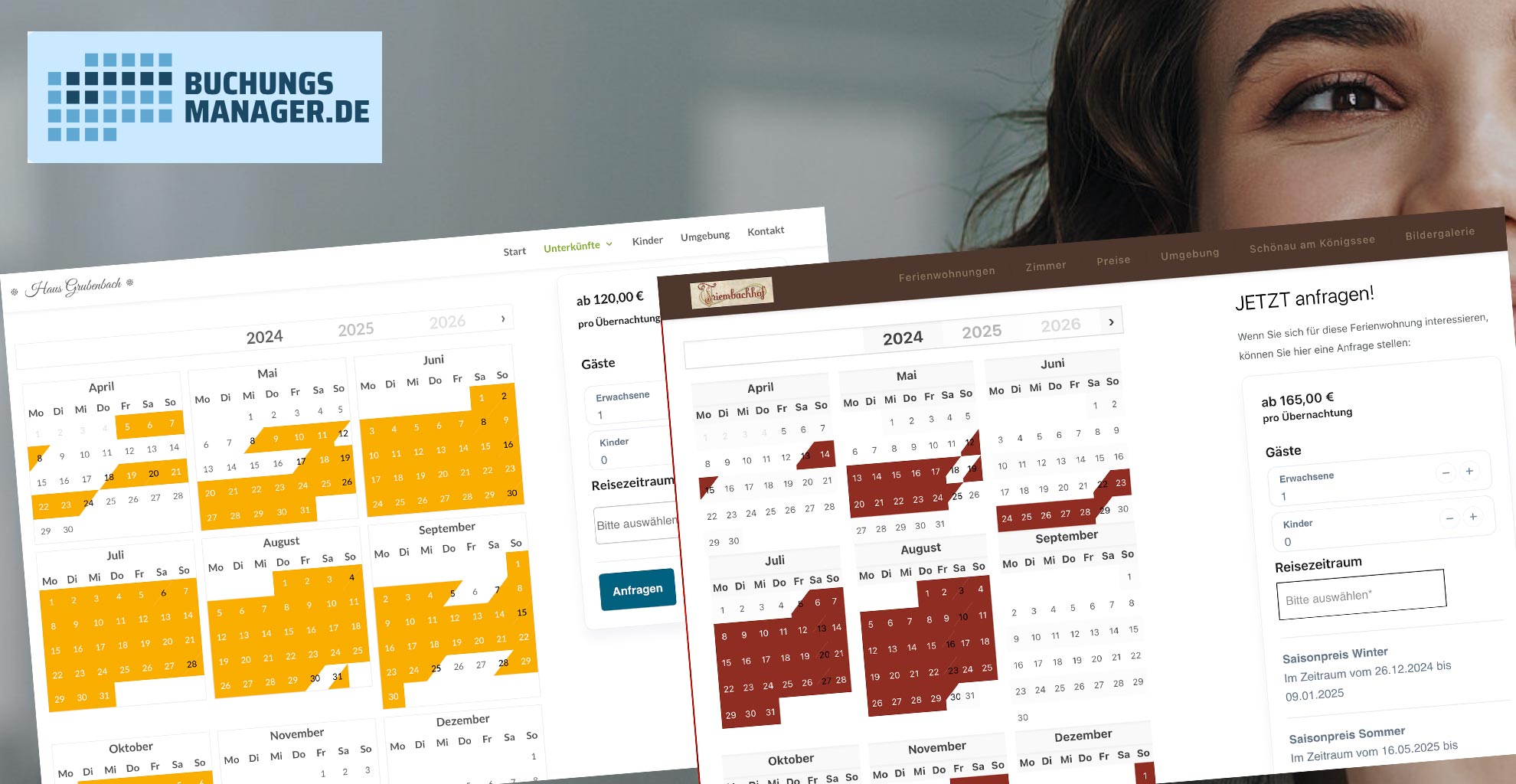 Booking Manager screenshot: Der Belegungsplan von Buchungsmanager kann über .css angepasst werden. Das ermöglicht eine einfache und absolute Implementierung in die Website des Vermietungsbetriebs.