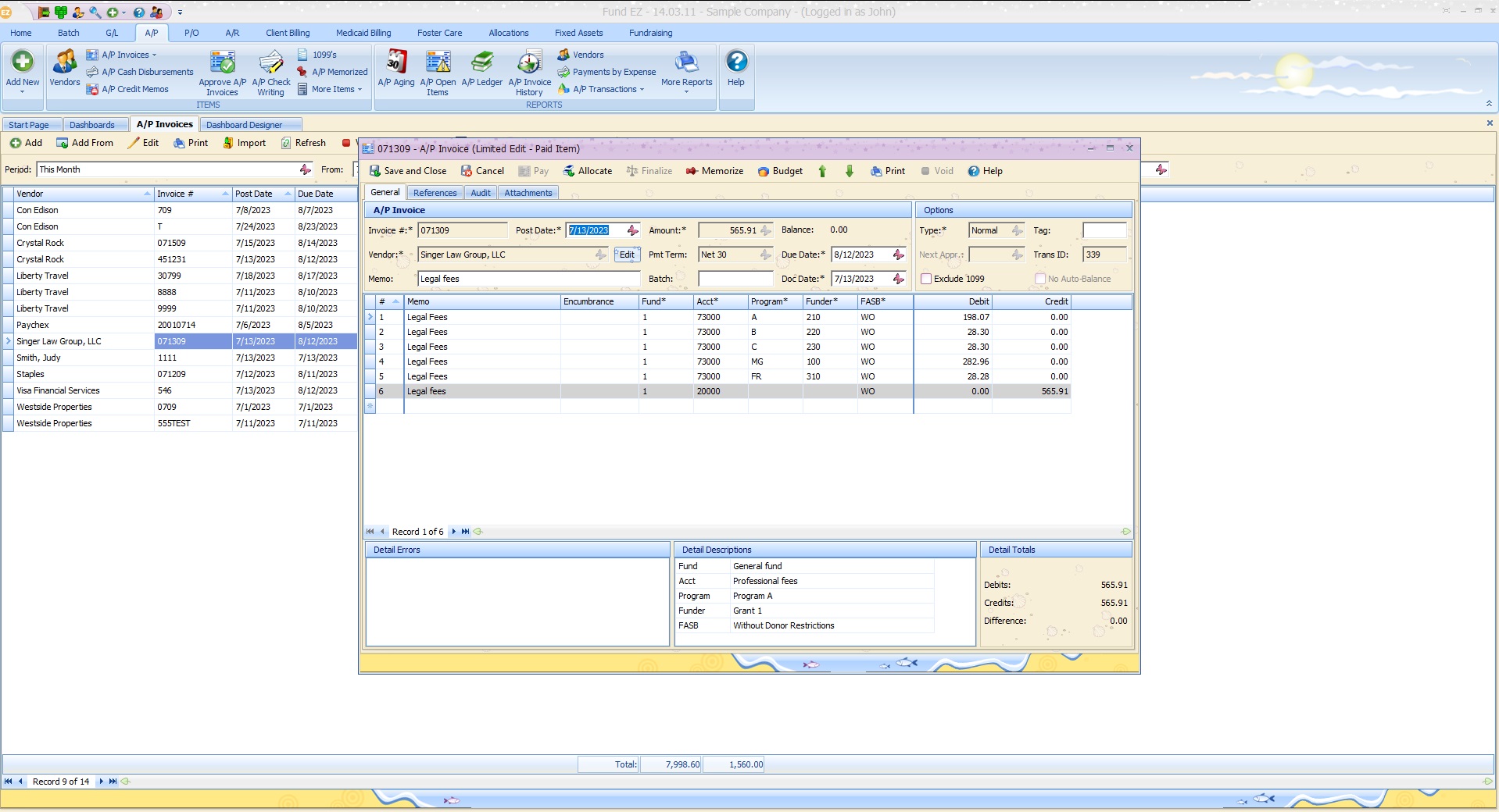 Create A/P invoices with automatic direct allocations.