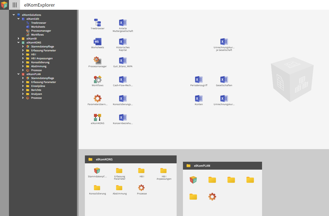 elKom BI screenshot: elKomExplorer 2024 - Homescreen 