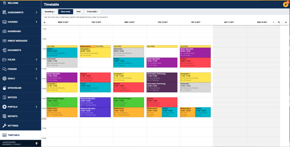 SEQTA Software - Timetable - Student View