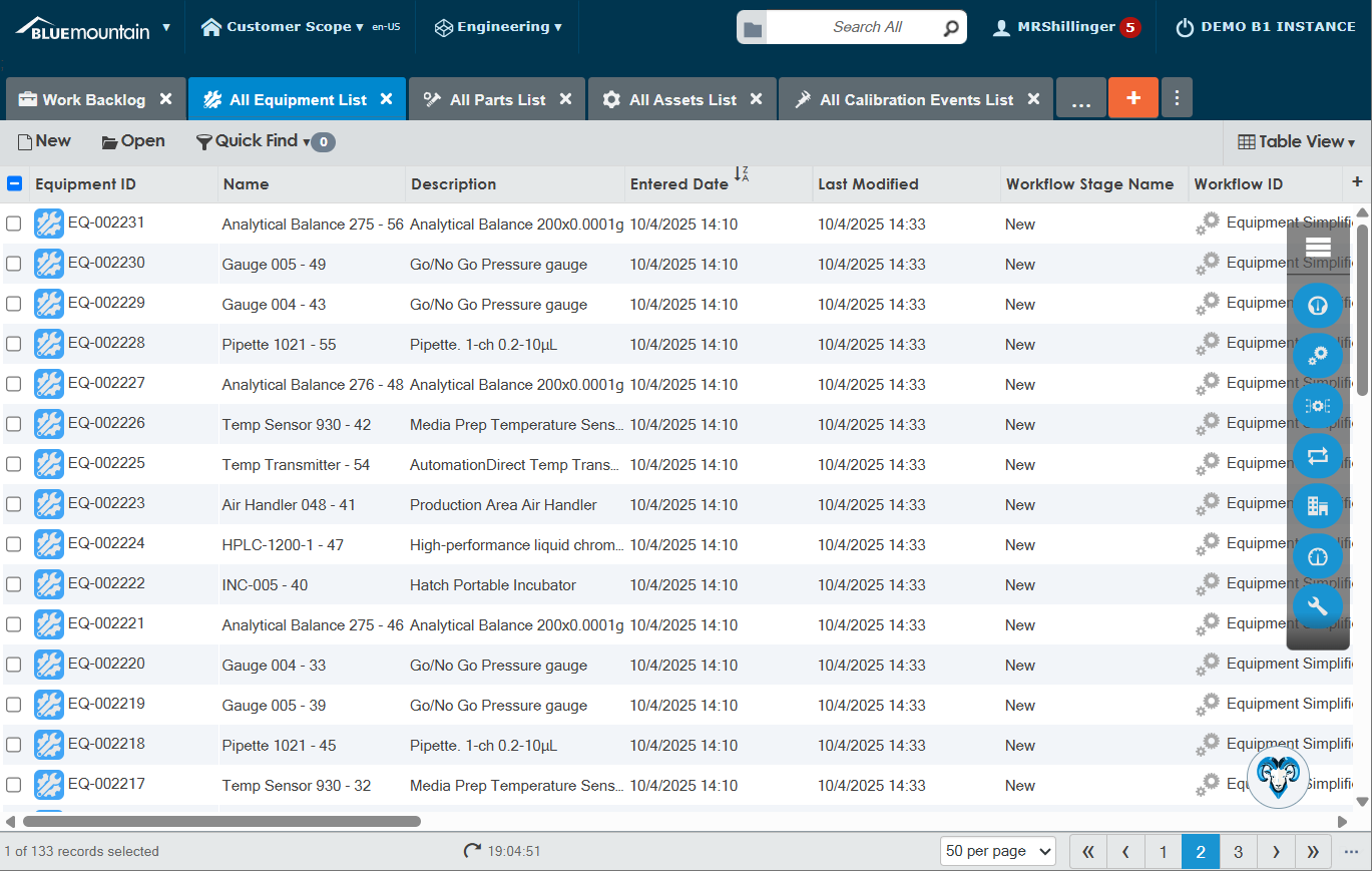 Blue Mountain RAM screenshot: Blue Mountain RAM equipment list
