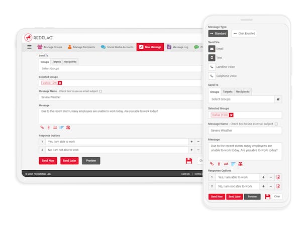 RedFlag screenshot: Protect your most valuable assets when the unexpected happens. Easily send a templated or custom message in seconds from anywhere using any device including our iPhone and Android apps.