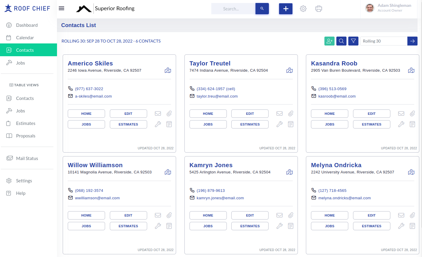Roof Chief screenshot: Full featured CRM for contact management, communication, and tracking.