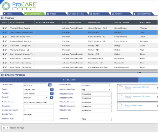 ProCare Portal organization screen