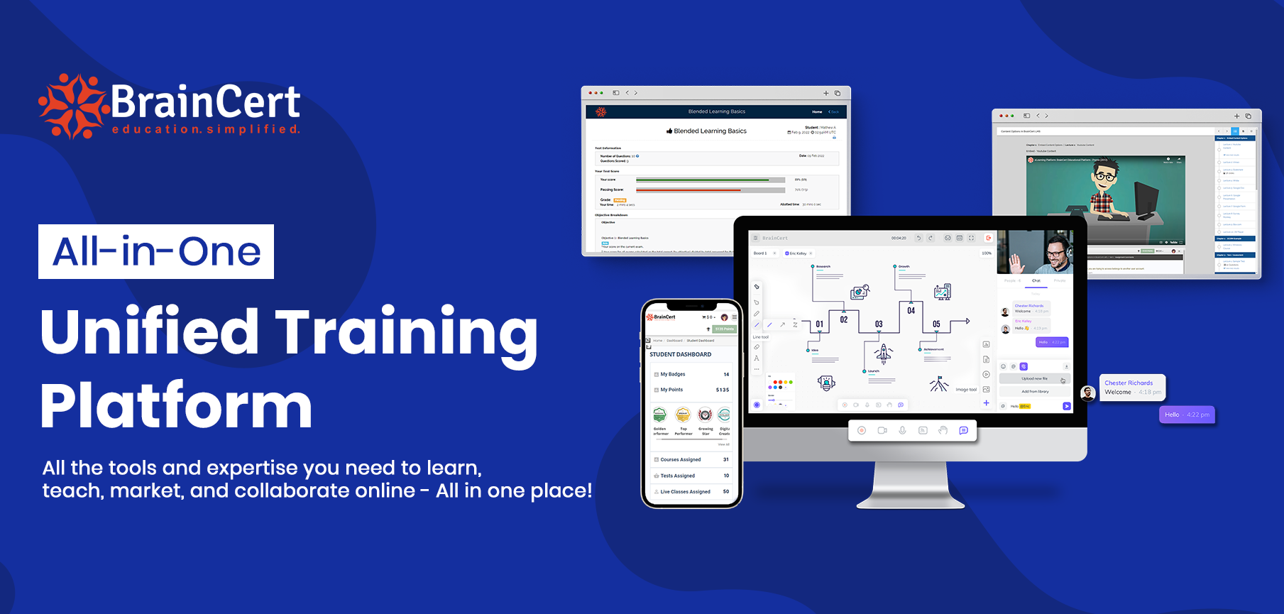 BrainCert offers all the essential building blocks to create a robust and cost-effective eLearning ecosystem in the cloud without worrying about scalability, performance and security posture.