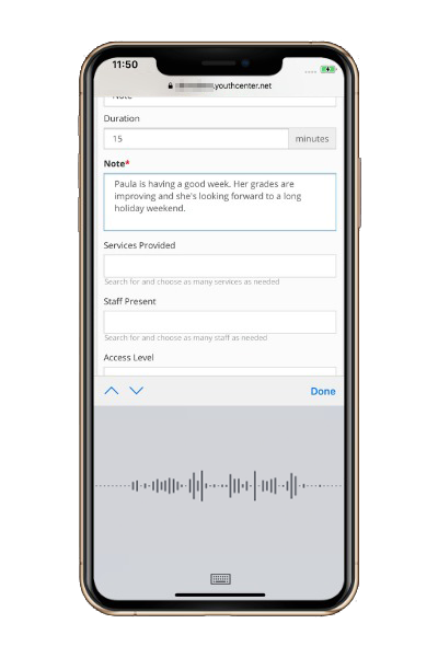 Adding case notes using voice-to-text on a mobile device
