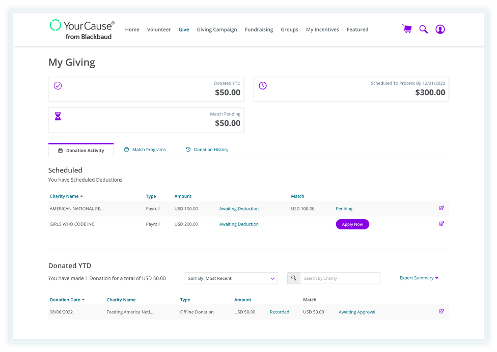 YourCause CSRconnect screenshot