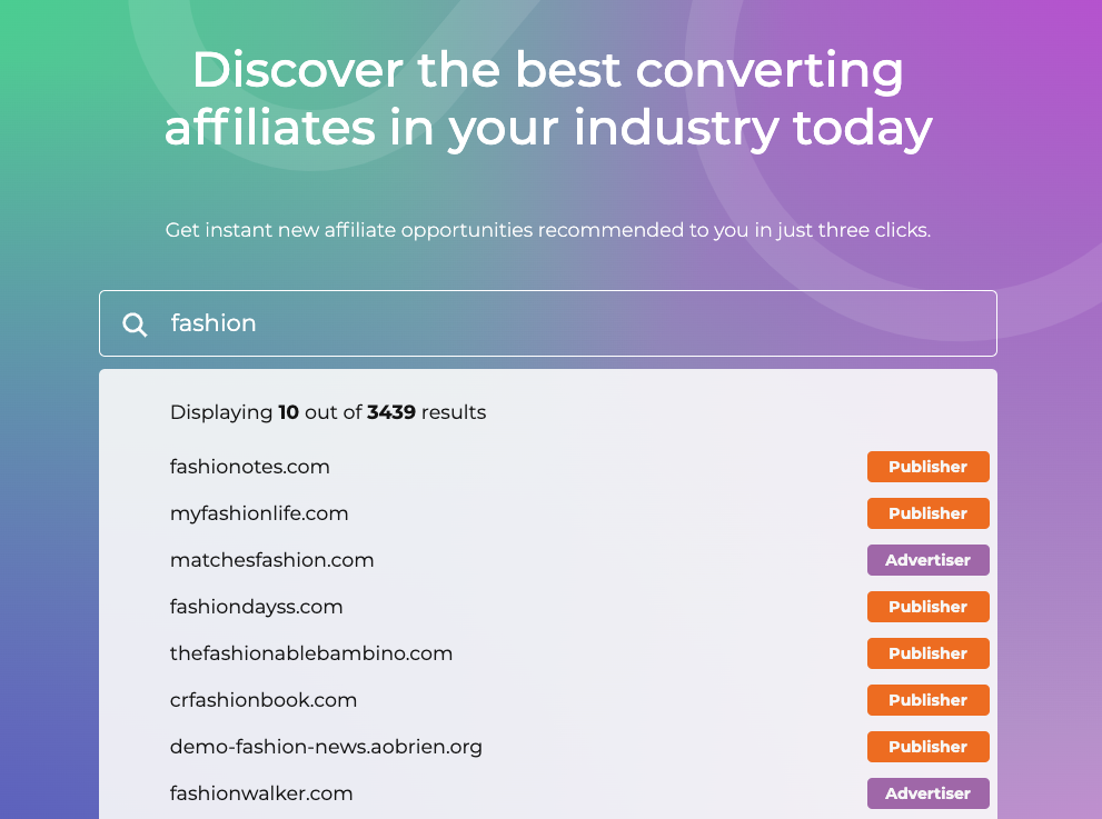 Publisher Discovery screenshot: Instant insights on any advertiser or affiliate website