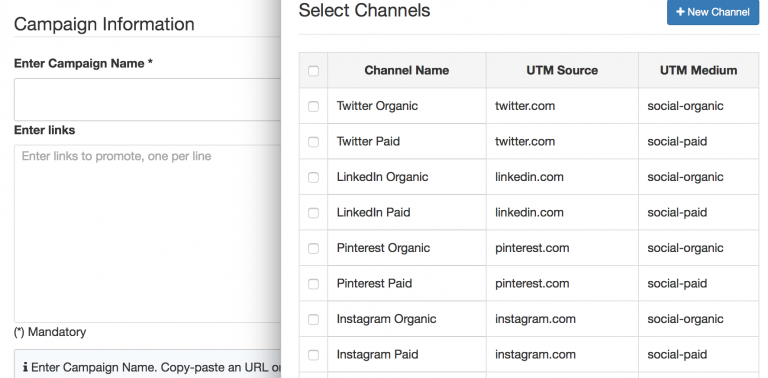 CampaignTrackly Software - Auto-tag pre-set promotional channels and links with the UTM tag generator