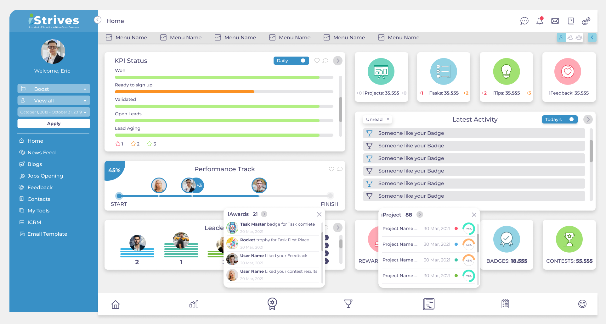 iStrives Software - Main Dashboard