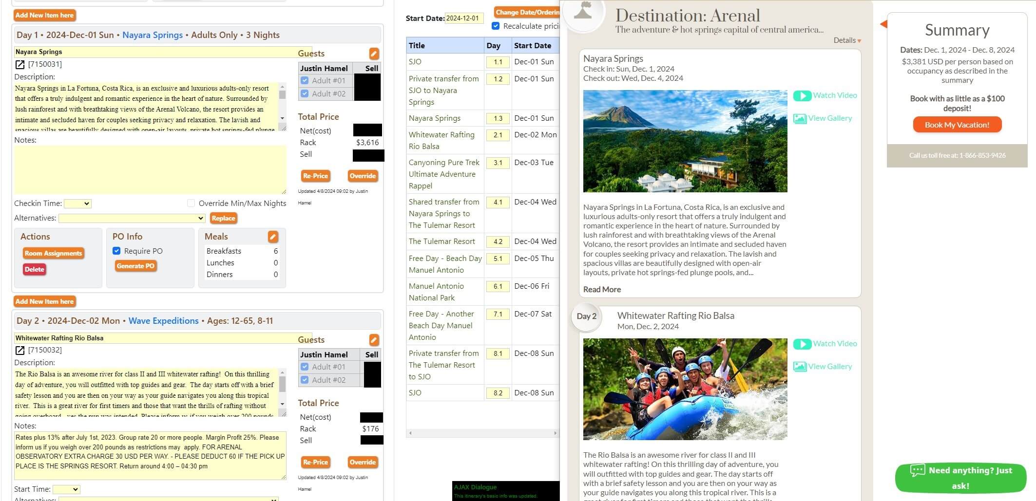 Intelitour screenshot: Intelitour Itinerary Builder
