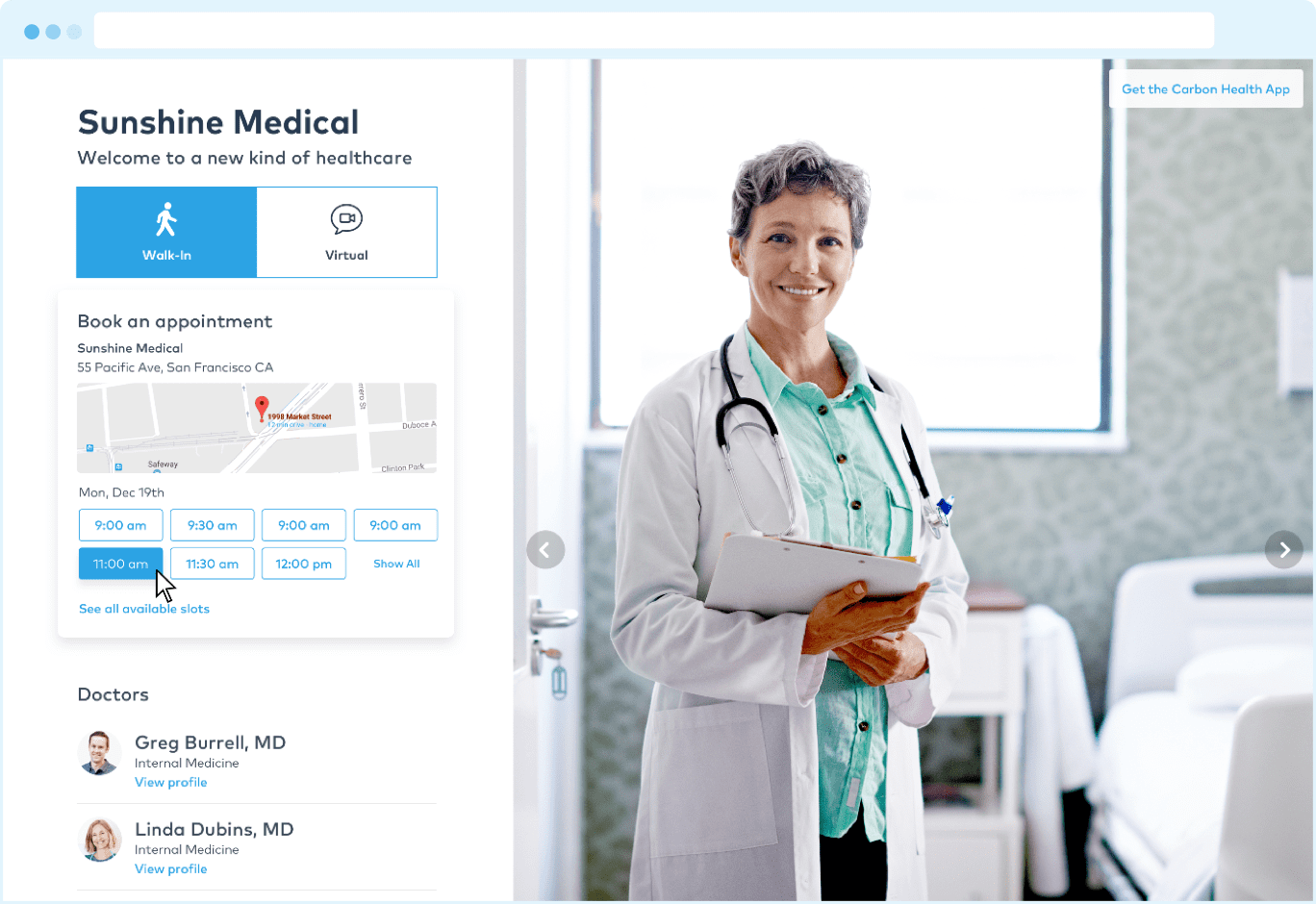 Carbon Health Software - Online appointment scheduling is provided via a branded practice page, an embeddable widget for existing sites and the mobile app