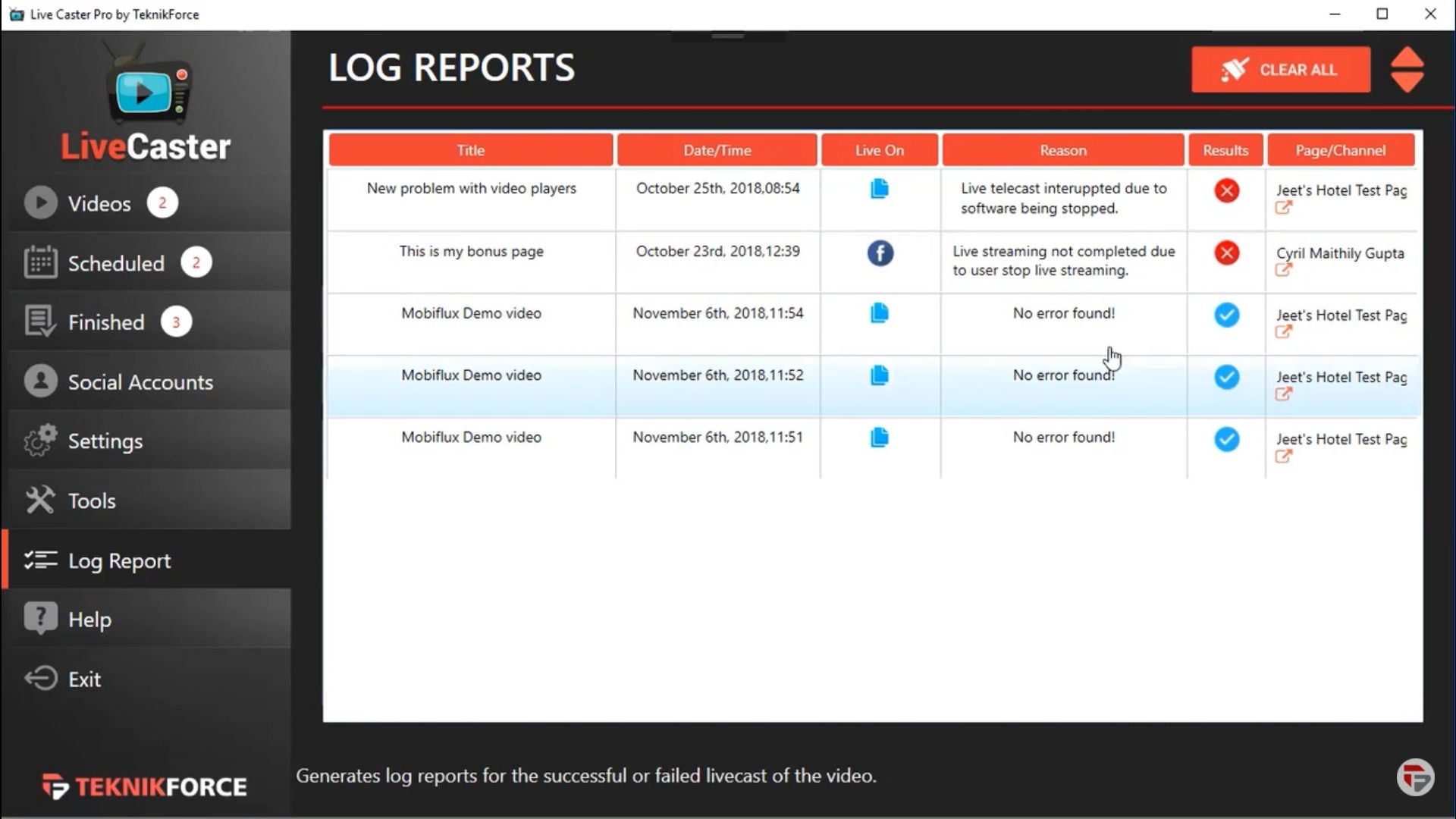 LiveCaster log reports