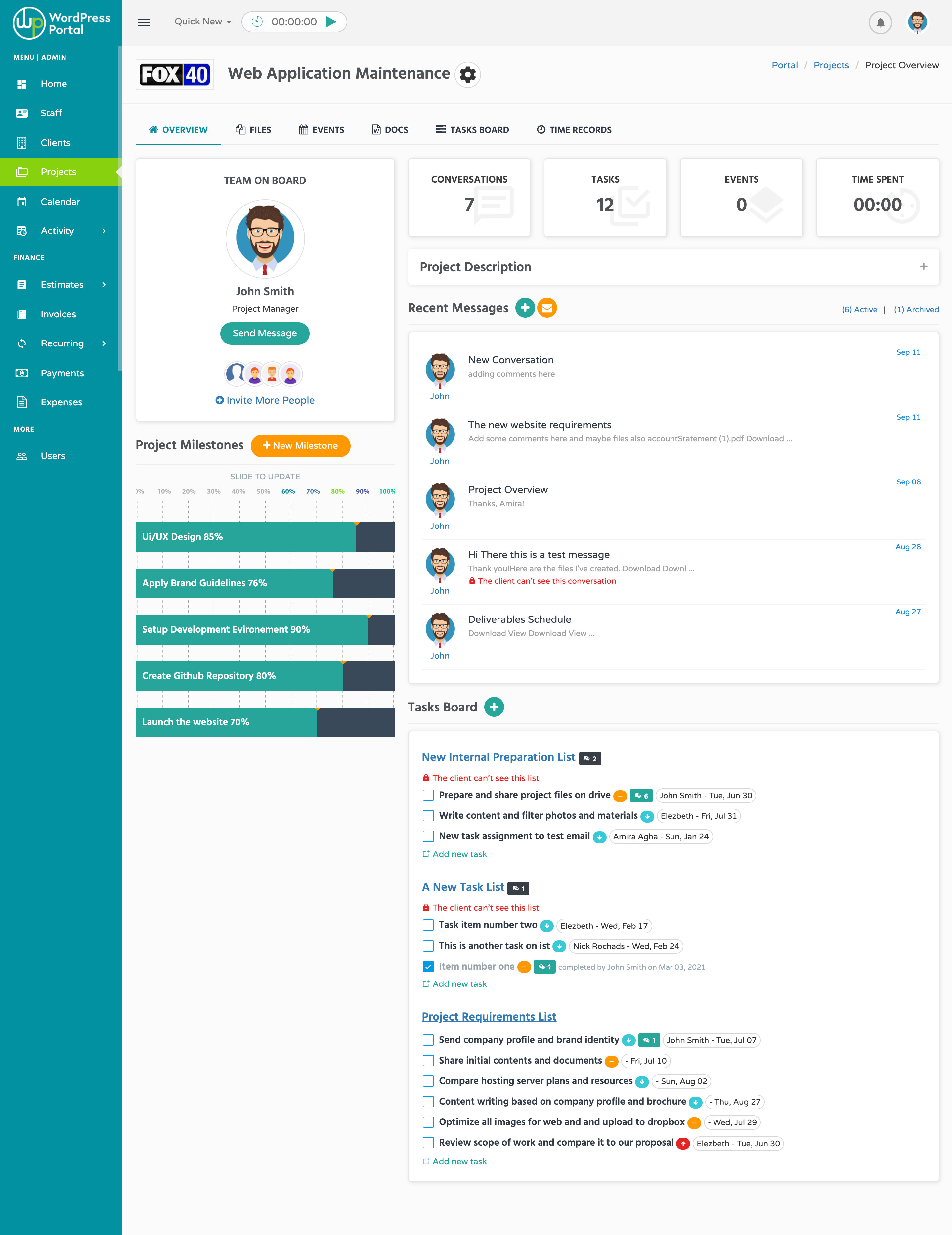 WordPress Portal screenshot: WordPress Portal
 project overview Screen