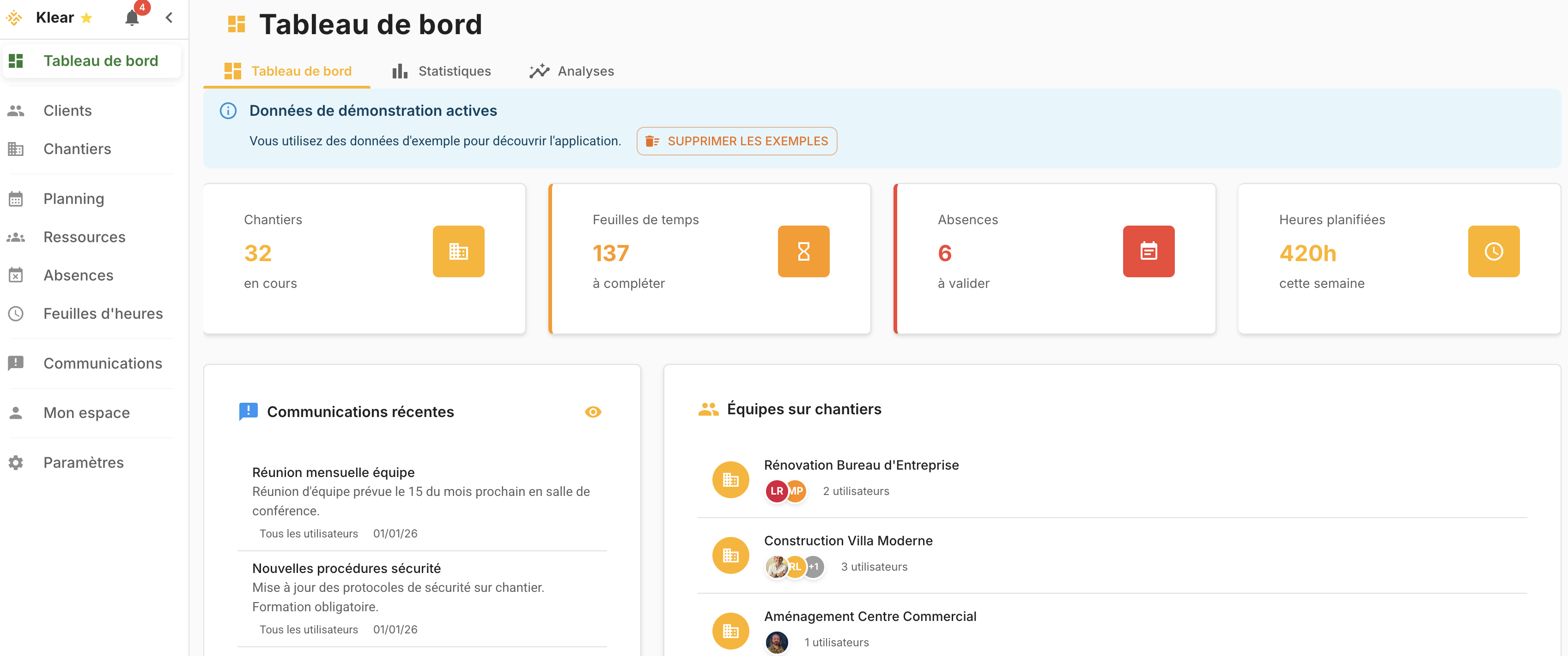 Klear screenshot: Klear dashboard