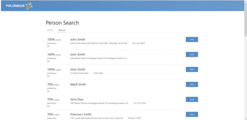 Polonious screenshot: Polonious person search