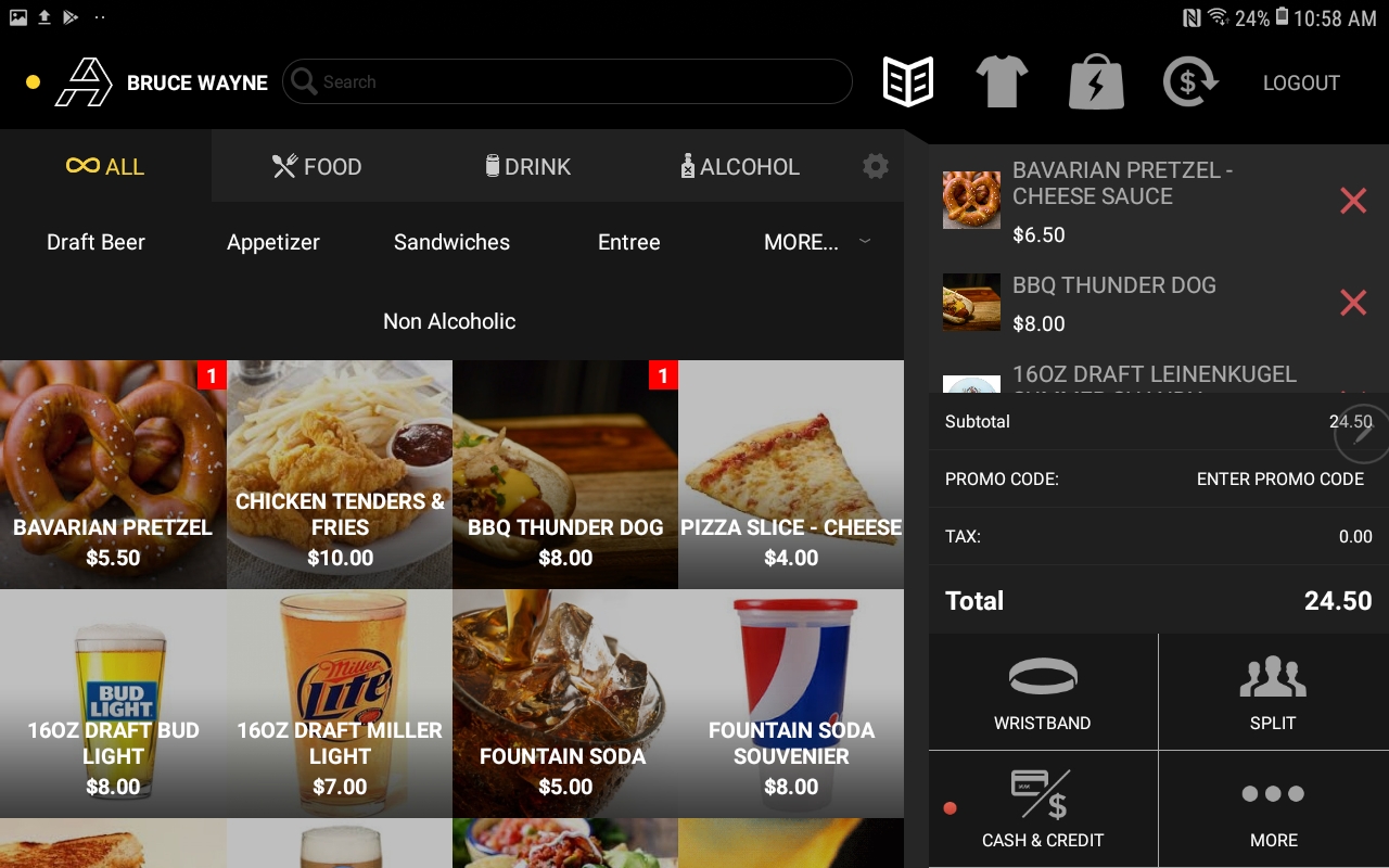 Appetize POS main screen with full cart