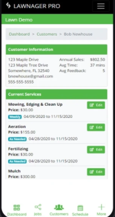 Lawnager screenshot: Lawnager customer information