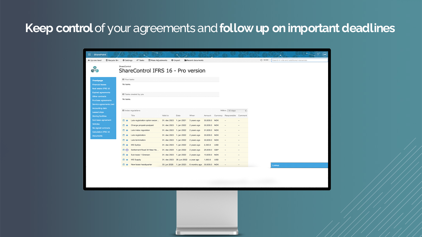 ShareControl IFRS 16
controlling agreements and follow up on deadlines