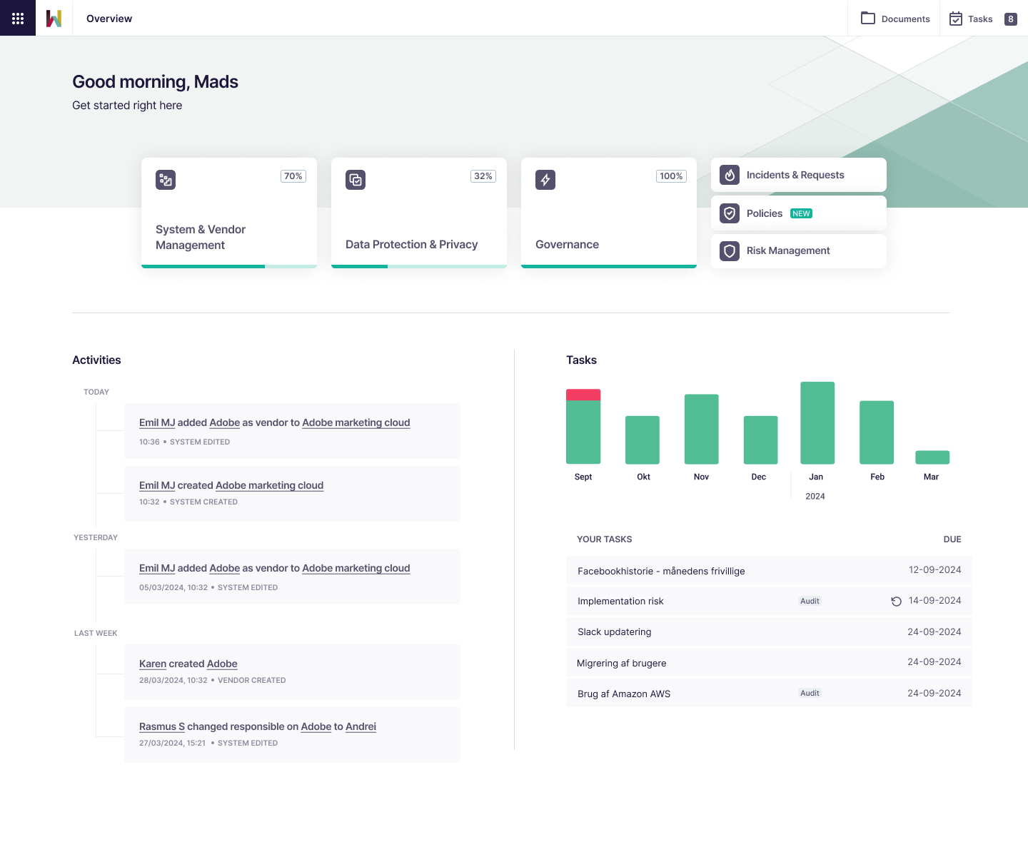Dashboard for control and overview. See your task workload across months to plan your work better across people and departments.