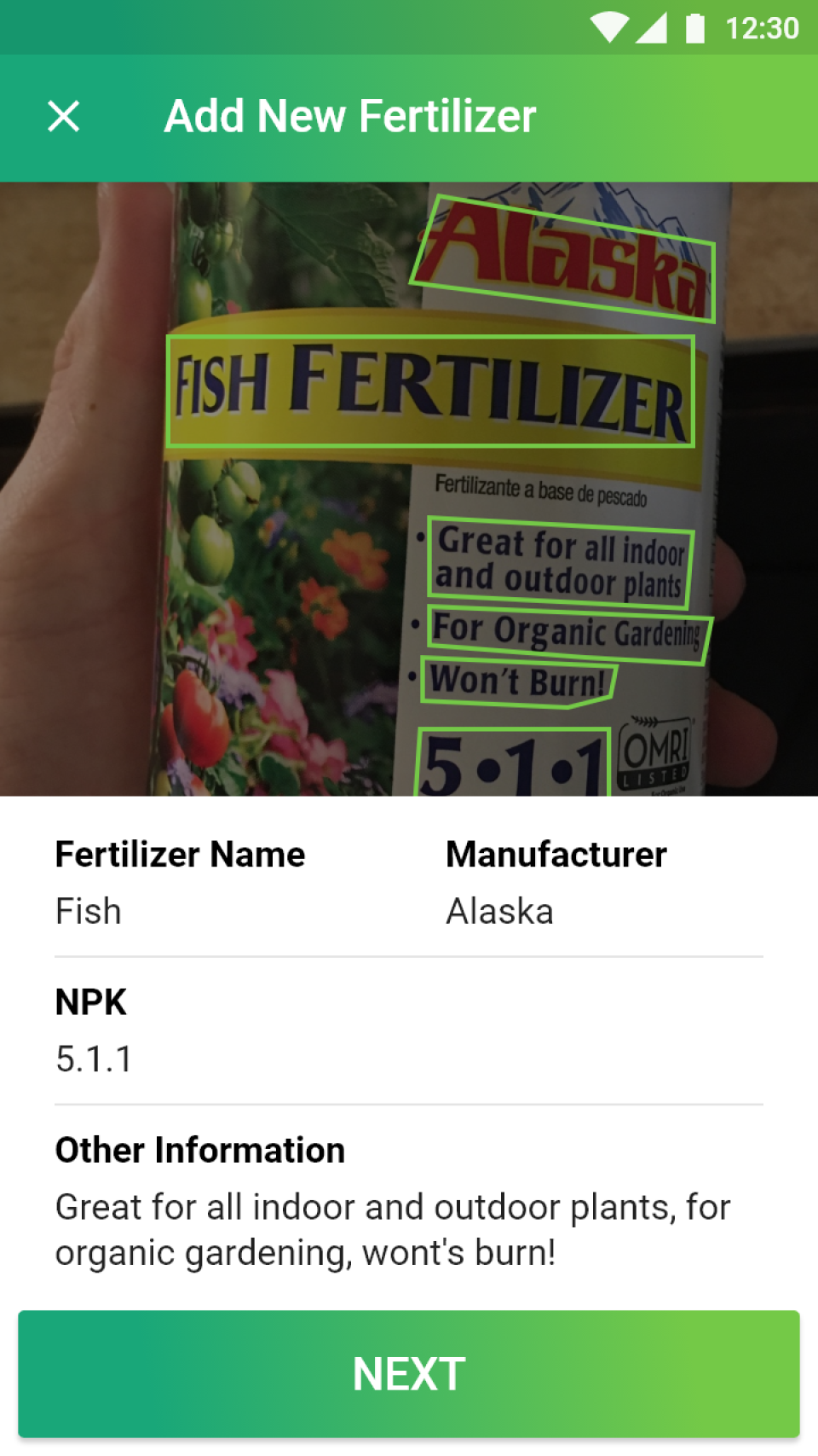 Agriculture Supply Chain Management Software - Fertilization Scan Info