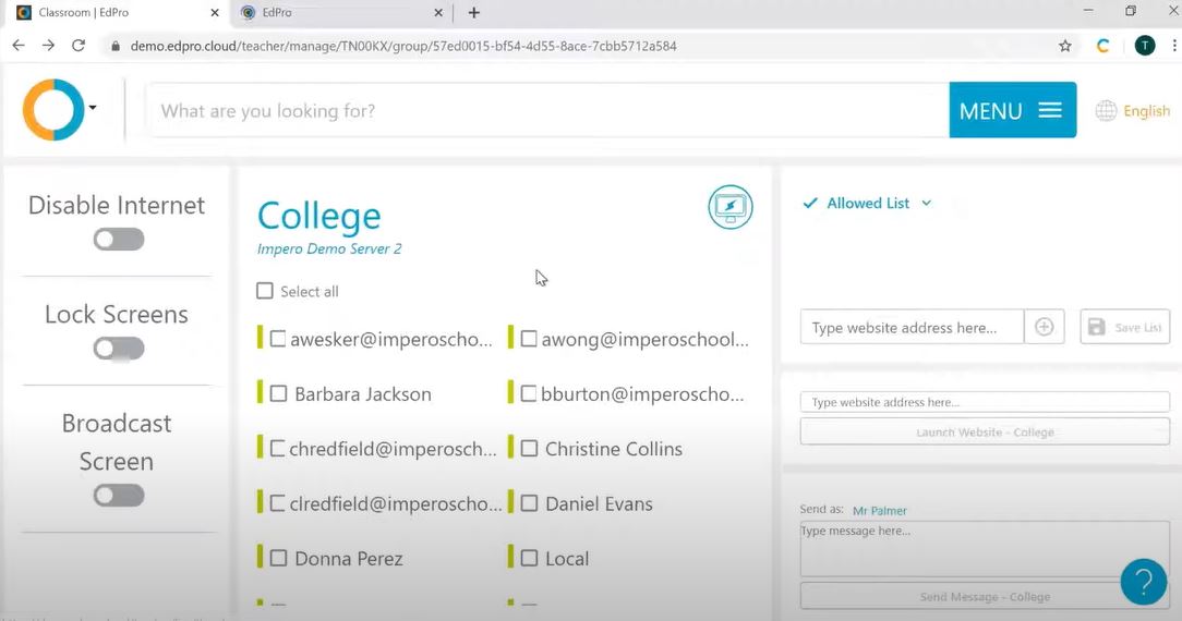 Impero Education Pro screenshot: Impero Education Pro controls
