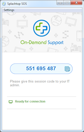Splashtop SOS screenshot: Splashtop On-Demand Support 9-digit session code