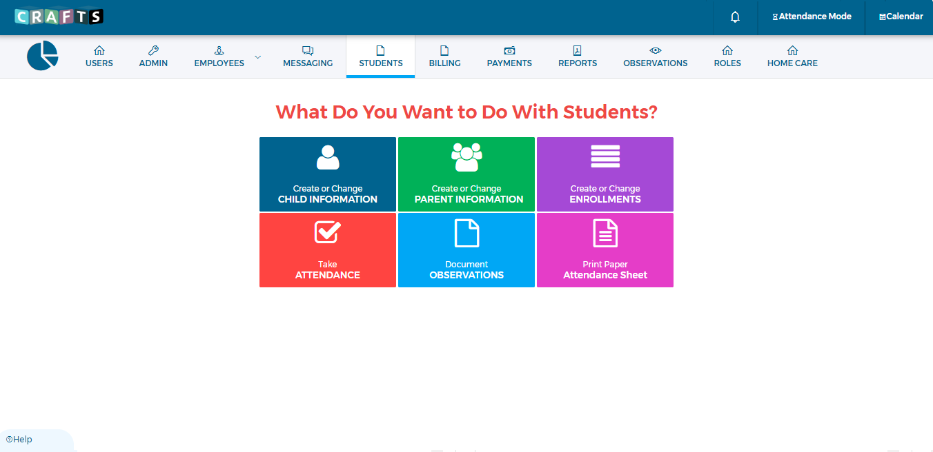 CRAFTS (Childcare Records, Attendance, & Financial Tracking System) Software - Easily manage the students in your care. Our simple navigation method takes the complexity out of using software to administer family records, attendance, and daily log documentation.