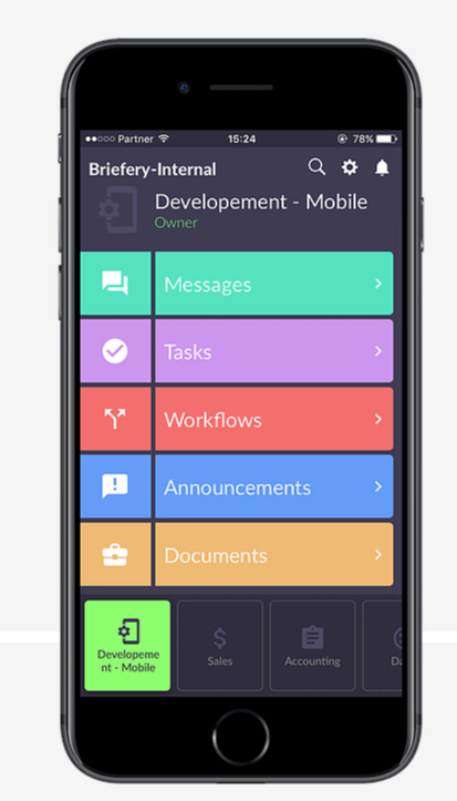 Briefery screenshot: Users can build their own workflows to adapt to their business needs and processes with checklists, regulation forms, and more