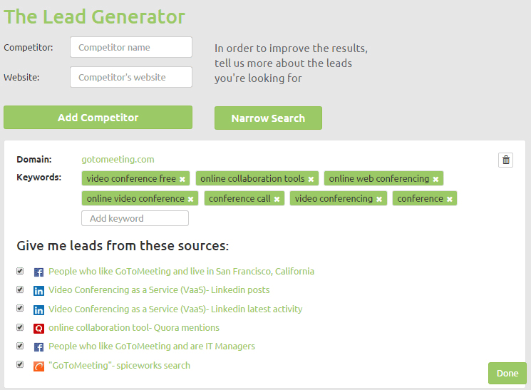 Colabo screenshot: Colabo's lead generator