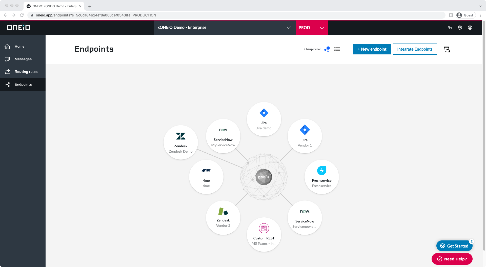 Endpoints View: View your entire ecosystem at a glance in the Endpoints view. You can connect more tools to your ecosystem through our wide selection of ready-to-go endpoint types.
