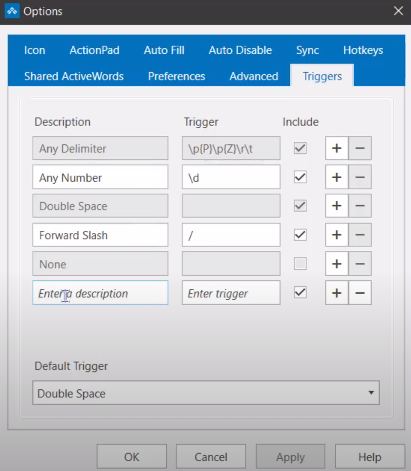 ActiveWords triggers