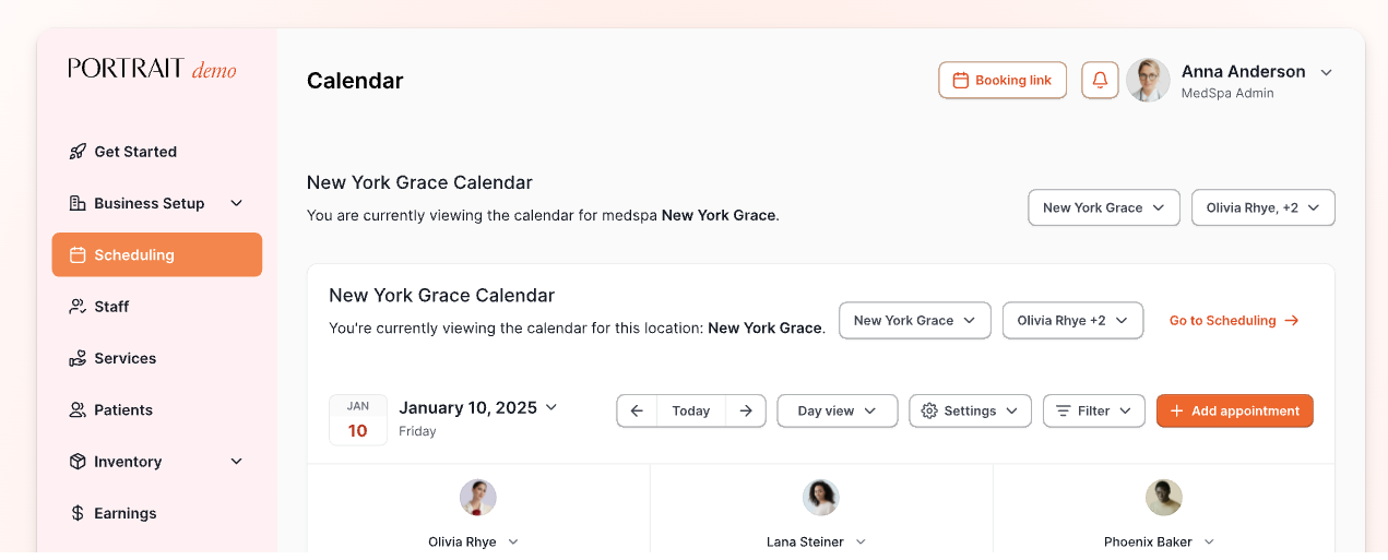 Portrait screenshot: Portrait scheduling