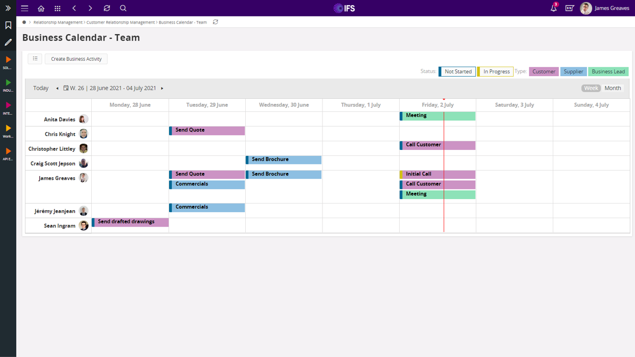 IFS Cloud Software - Calendars are used to create, visualize, edit and perform operations on any schedule type data.