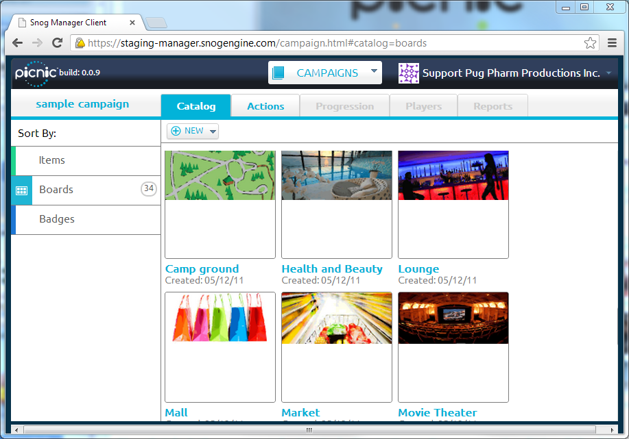 Picnic Software - Catalog boards can be created for gameplay and customized with company branding