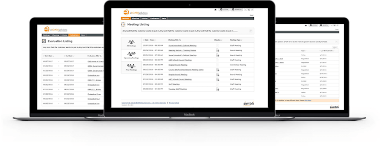 Simbli screenshot: Simbli includes tools for managing board meetings, policies, evaluations, and more