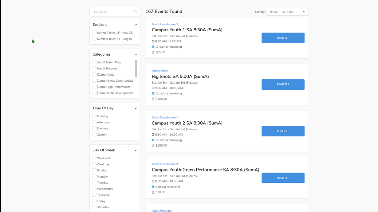 CourtReserve screenshot: CourtReserve member portal