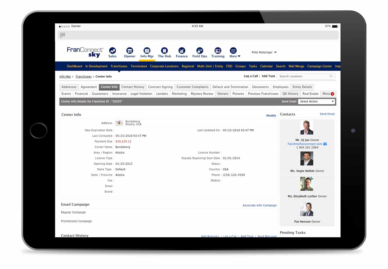 FranConnect Software - Alerts are automatically generated for due payments and other important events