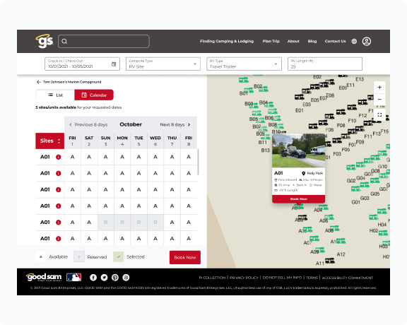 Availability Calendar - When a guest can't find their preferred reservation due to availability, we offer them the best next option. This scroll calendar allows them to easily find the next open date.