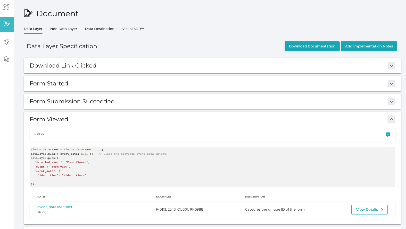 Review the analytics documentation Apollo programmatically creates and manages for you, including data layer specification, solution design, and test cases.