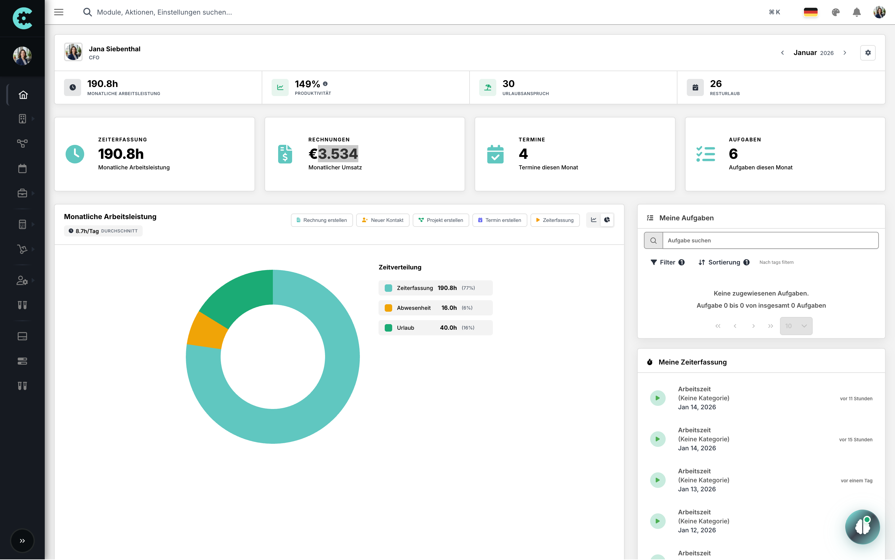 cashwerk screenshot: cashwerk dashboard
