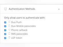 Duo Security Software - Duo Security allows administrators to control which authentication methods can be used