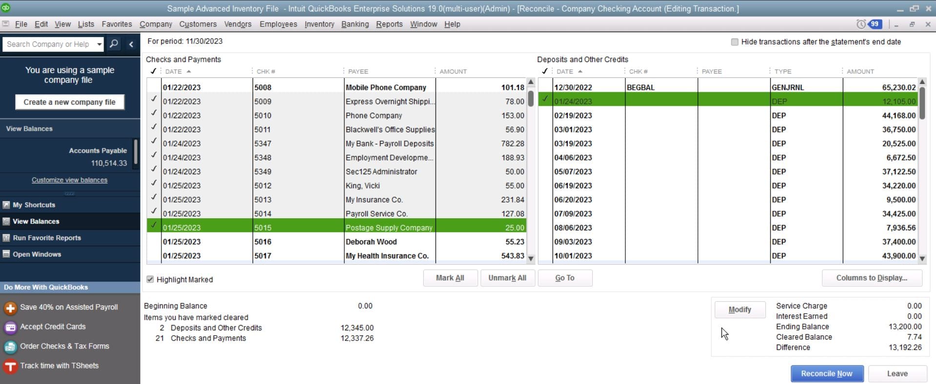 QuickBooks Enterprise Check and Payments