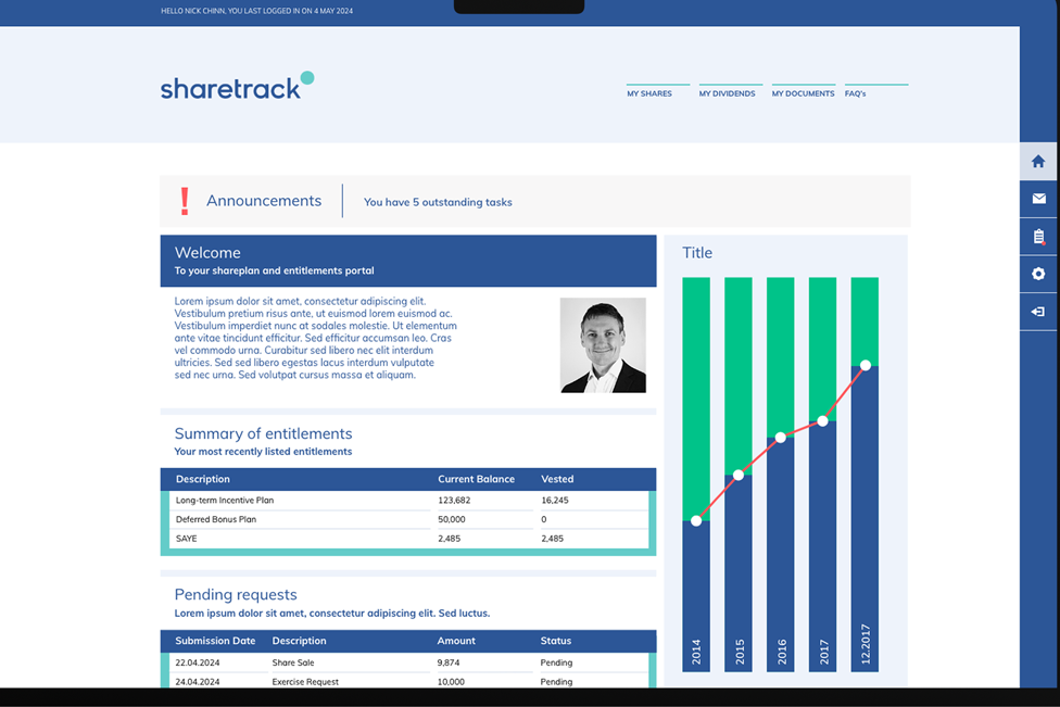 Sharetrack screenshot: Sharetrack announcements