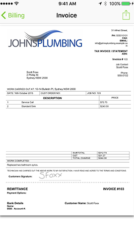 Mobile invoice